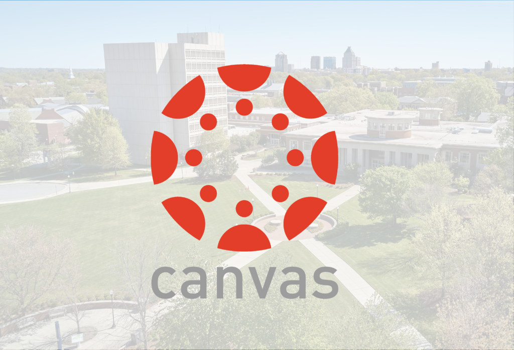 Canvas logo with campus backdrop