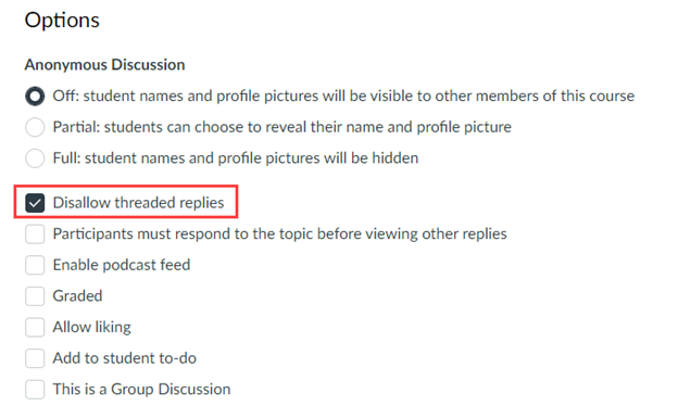 Uncheck option to disallow threaded replies