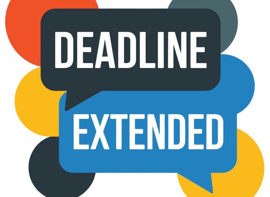 Graphic with overlapping speech bubbles reading “Deadline Extended” in bold text.