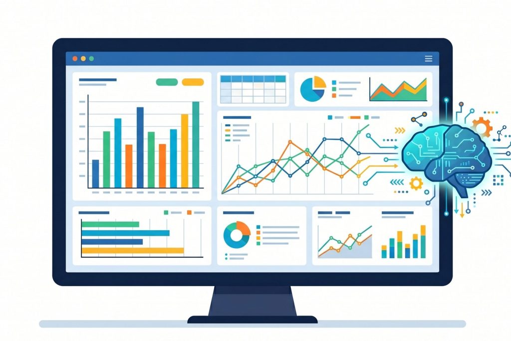 Business intelligence and data analytics dashboard illustration